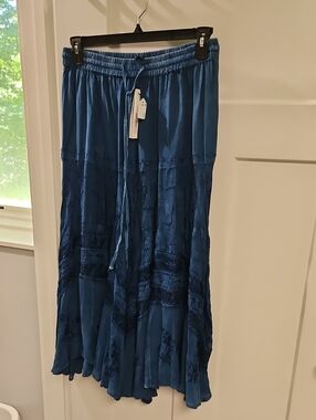 Women’s Blue Tiered Drawstring Maxi Skirt